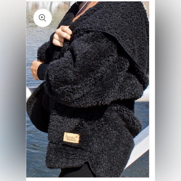 Nordic Beach Black Teddy Sherpa Jacket   Very Thick/ Soft Fabric, Hood, Pockets - Picture 1 of 16